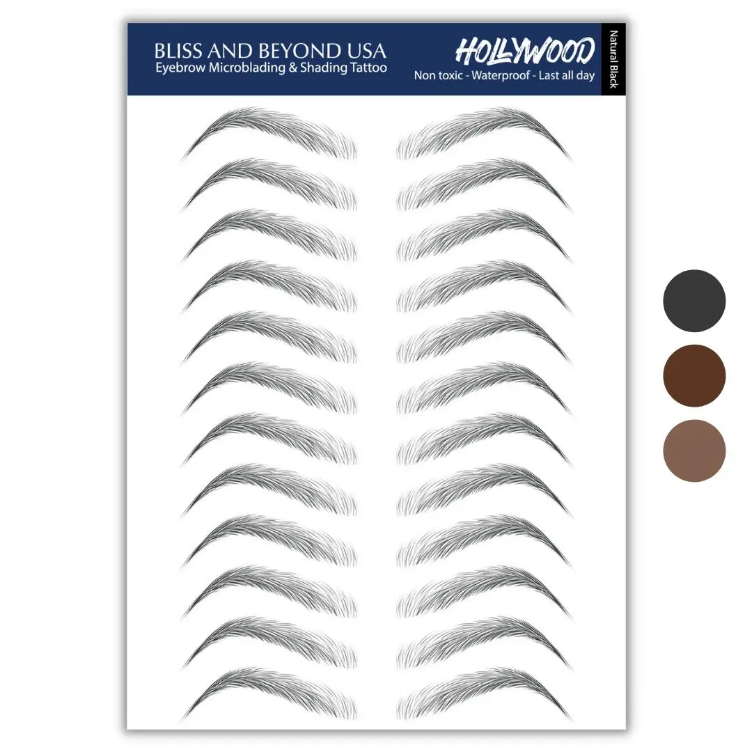 Waterproof Eyebrow Tattoo Stickers - Solution for hair loss. Bushy Tinted eyebrow tattoos.  Style: Natural - Hollywood