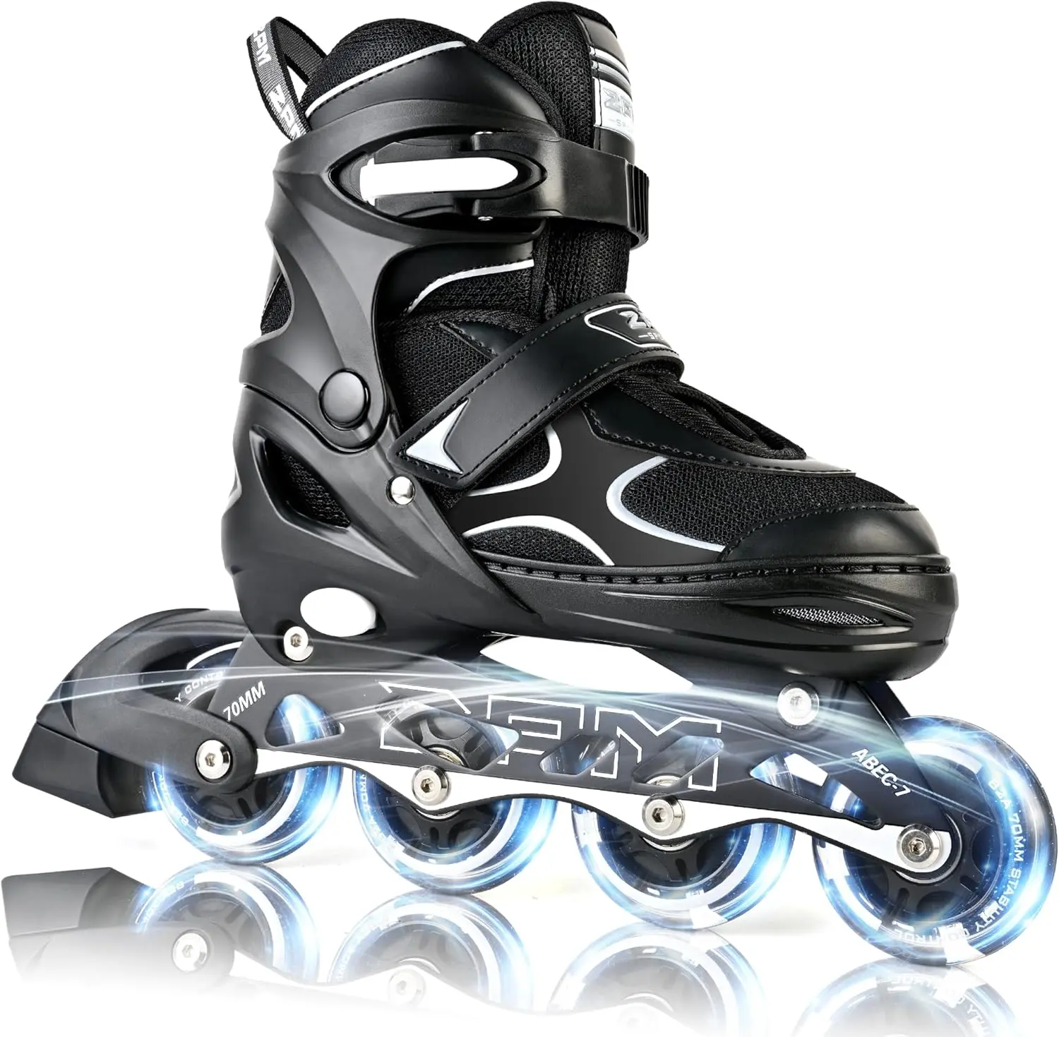 2PM SPORTS Unisex Adjustable Inline Skates with Light-Up, Silent & Smooth Rolling Wheels – Beginner Outdoor Roller Skating Gear for Kids Ages 4-12, Youth & Adult Patines, Active, Silent Rolling Wheels