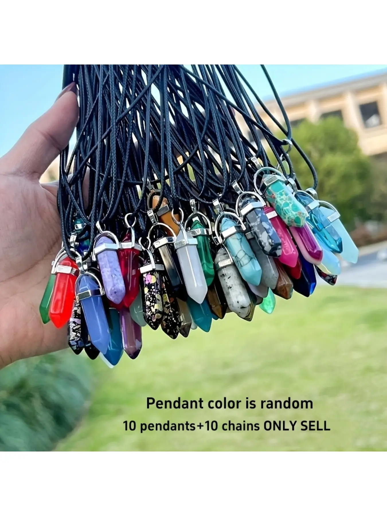 10 PC Chakra Crystal Pendulum Set with Adjustable Black PU Leather Chain Hexagonal Bullet Quartz Stone DIY Jewelry Pendants Necklaces for Christmas Thanksgiving Gift Pendant Design 10 Pendants 10 Chains Crystal Jewellery