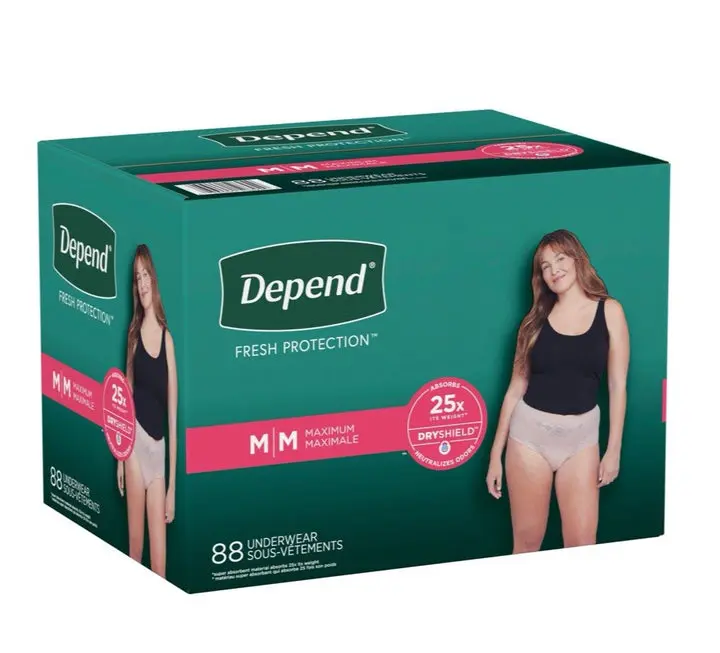 Depend Fresh Women's Adult Incontinence & Postpartum Panties, Size M, 88-Count Pack - NEW