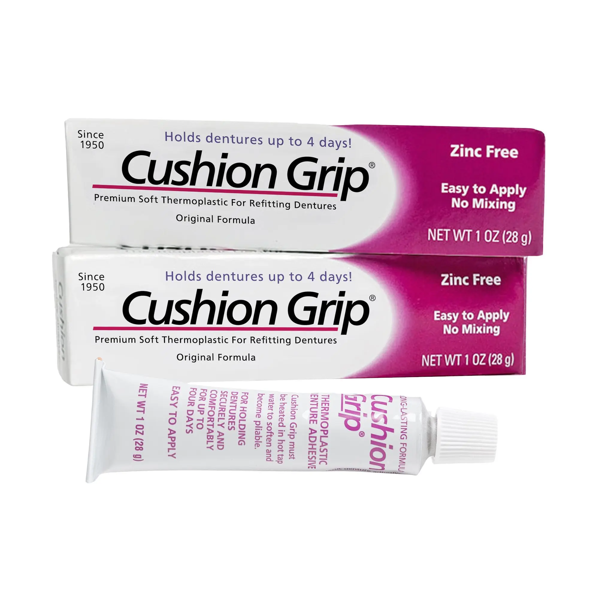Cushion Grip Thermoplastic Denture Adhesive - Refits & Tightens Loose Dentures - 1 oz (Pack of 2)
