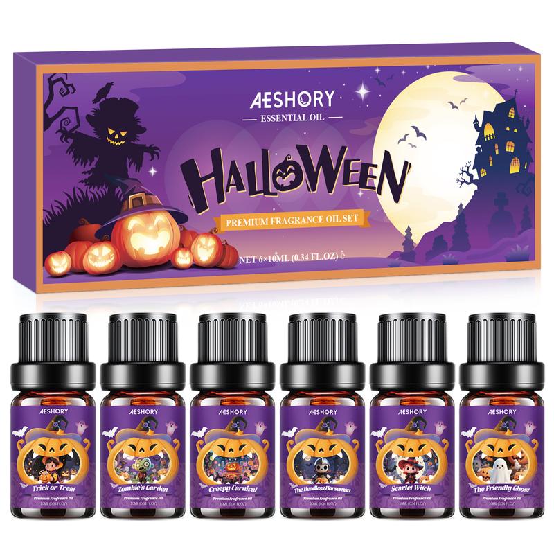 Aeshory Halloween Scented Essential Oils Gift Set - 6x10 ml Luxury Home Fragrances Blend for Diffusers/Candles, Soap Making for Halloween Celebration