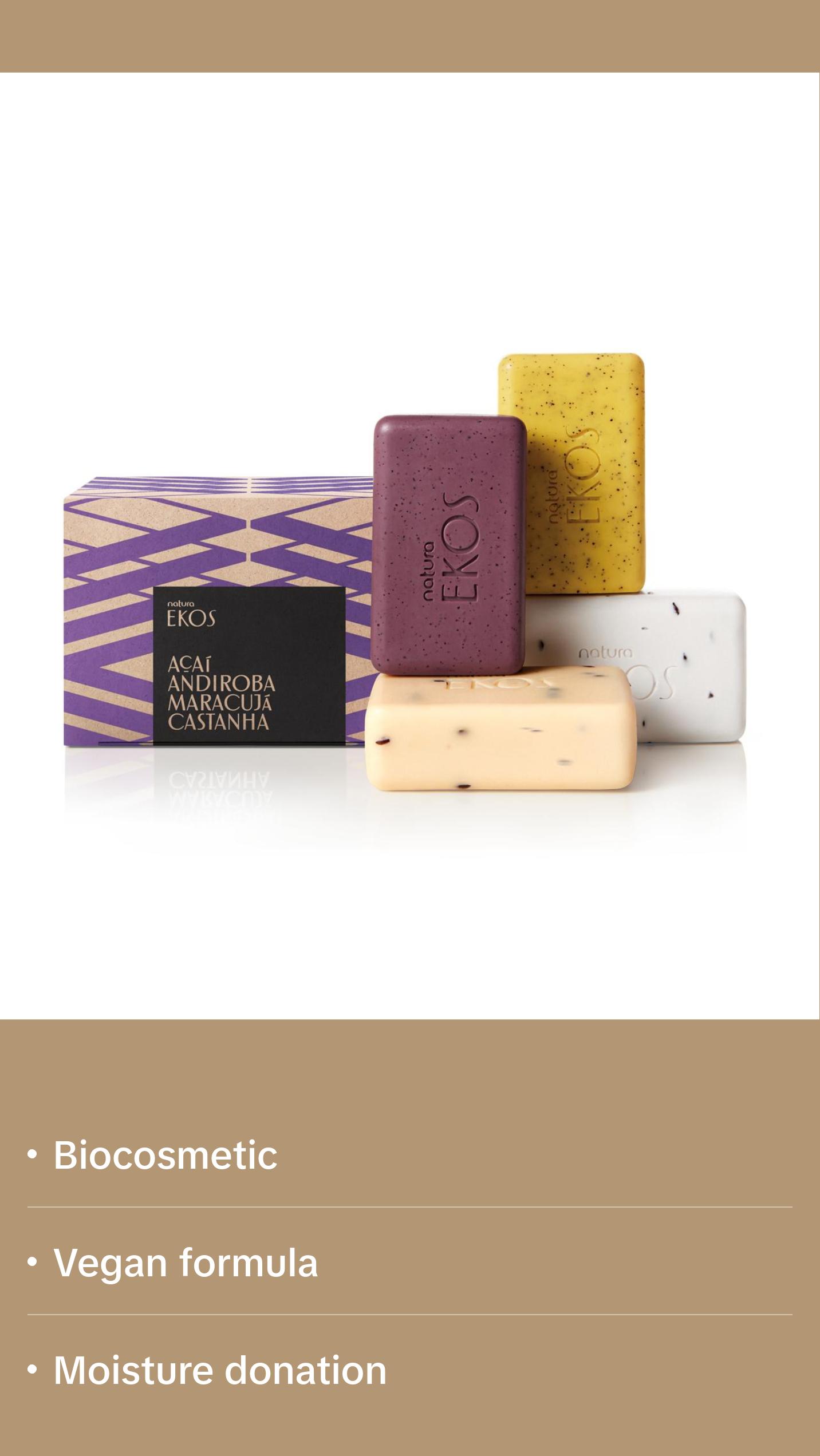 Natura Multipack Bar Soap Set of 4, Vegan Hydrating Açaí, Andiroba, Passion Fruit & Brazil Nut Soaps