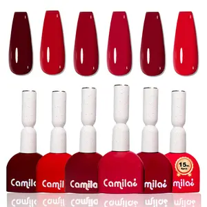 Camila 6Pcs 15ml Gel Polish Set HEMA TPO Free Long Lasting UV Soak Off Classic Burgundy Red Tones red gel polish Salon Quality Design Nail Art Gift DIY Manicure