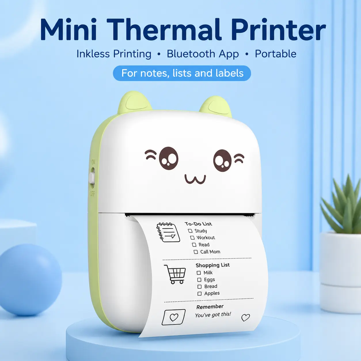 C9 Pink Portable Thermal Printer, Wireless Bluetooth Inkless Pocket Mini Printer, Rechargeable Sticker Label Photo Printer for Student Notes Journal Planner Office Travel, Compatible iOS Android