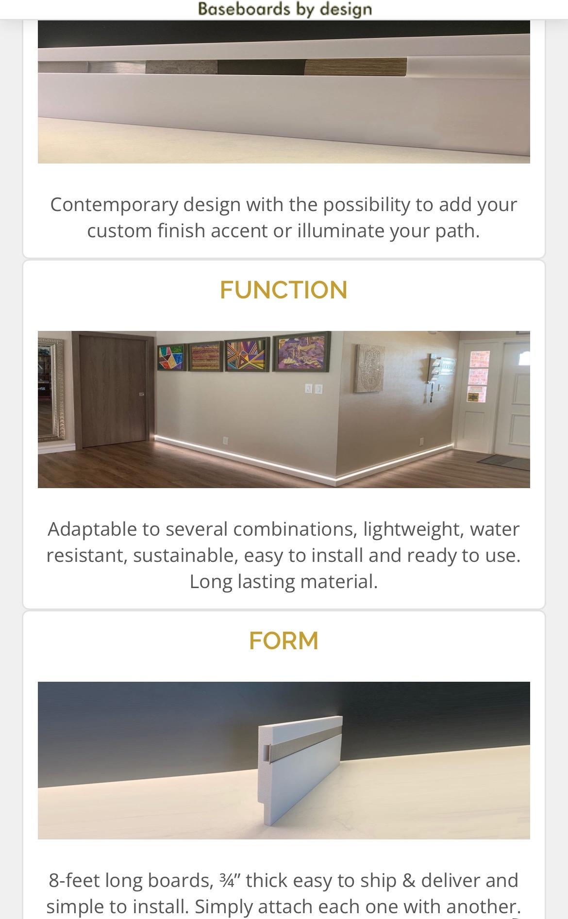 Box of 5 Baseboard Moldings with LED Light Inserts. Great for interior design and construction projects at home