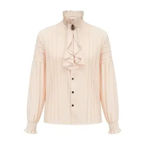 Men's Victorian Pirate Shirt | Gothic Medieval Ruffled Stand Collar Lantern Sleeve Cosplay Top CORZZET