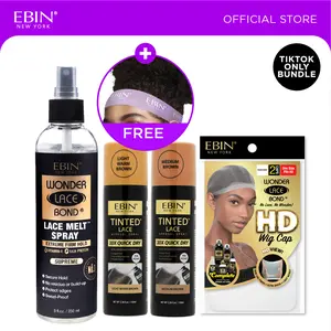 EBIN 10X Quick Dry Tinted Lace Spray Bundle (Light Warm Brown, Medium Brown) + Wonder Lace Bond Melt Spray + HD Wig Caps Bundle with FREE Melting Band | Natural Tone Match, Seamless Lace Melt