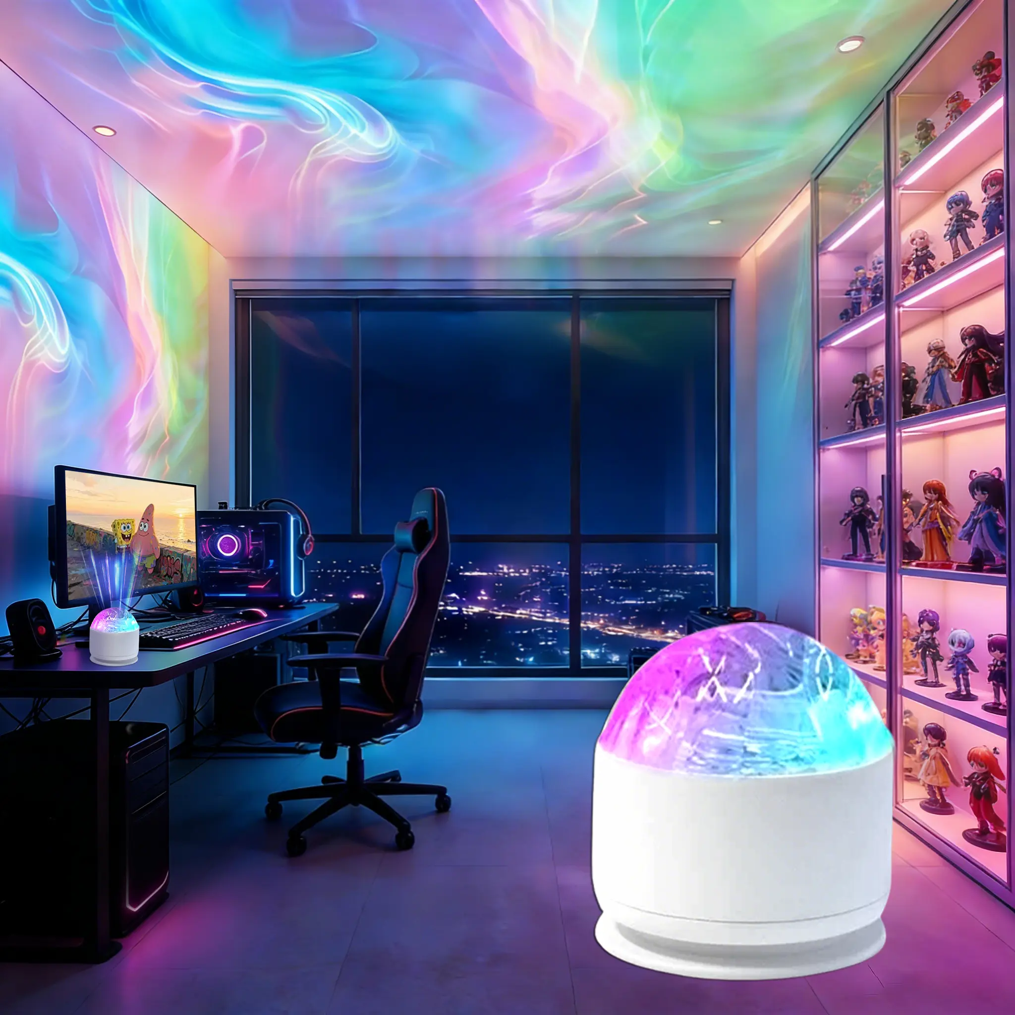 Aurora & Water Ripple 2 Counts of Shades Projector Light, Sixteen colors USB LED Dynamic Ambient Color Changing w/ Remote, Bathroom Decal Lights at Night Home Decor Wall Ceiling Modern Design tiktokshopsummersale bedroom decor