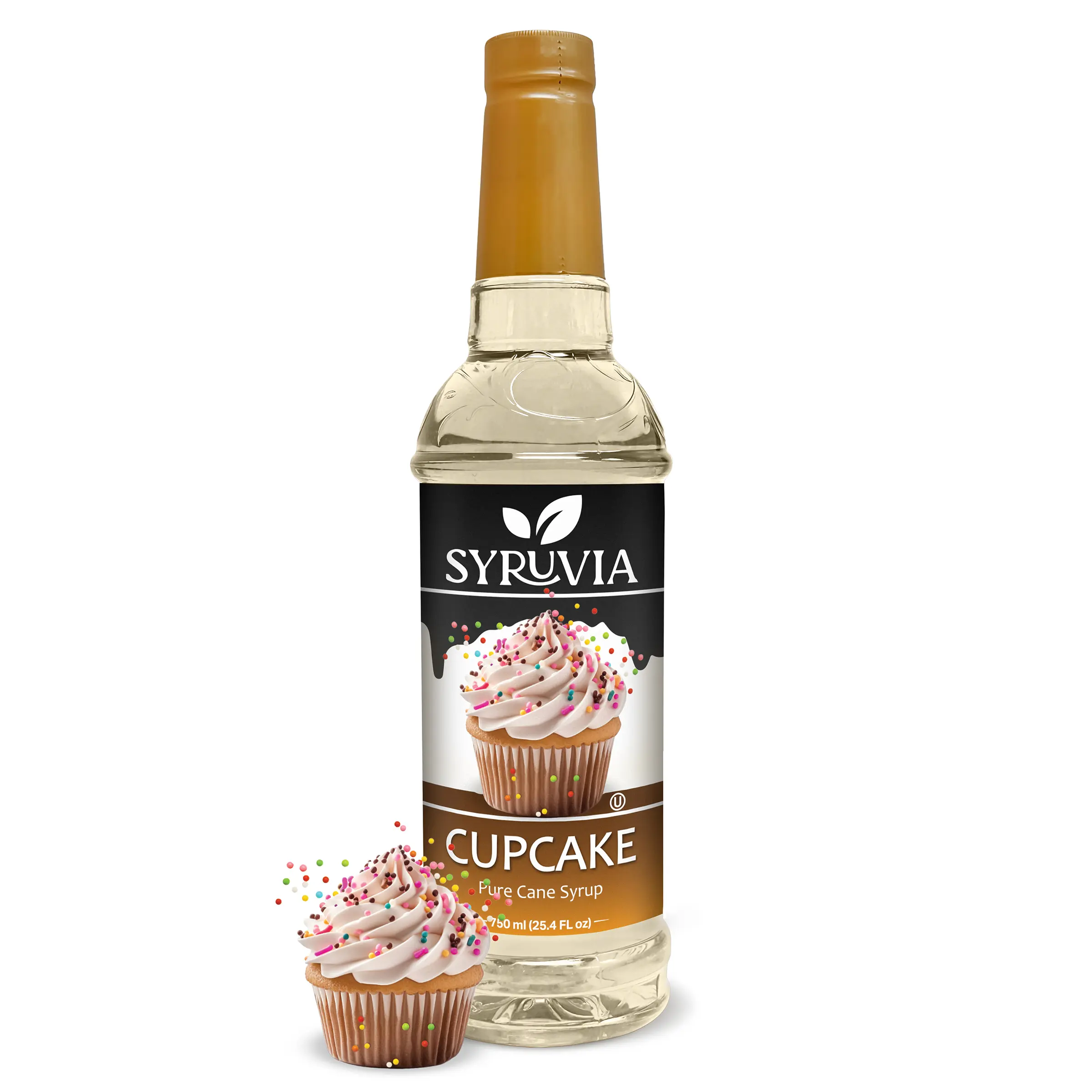 Syruvia Cupcake Flavor Coffee Syrup - 25.4 fl oz Ambient Premium Cane Syrup, Kosher, Gluten Free, No Coloring, Plastic Bottle, Ideal for Drinks, Shakes & Desserts