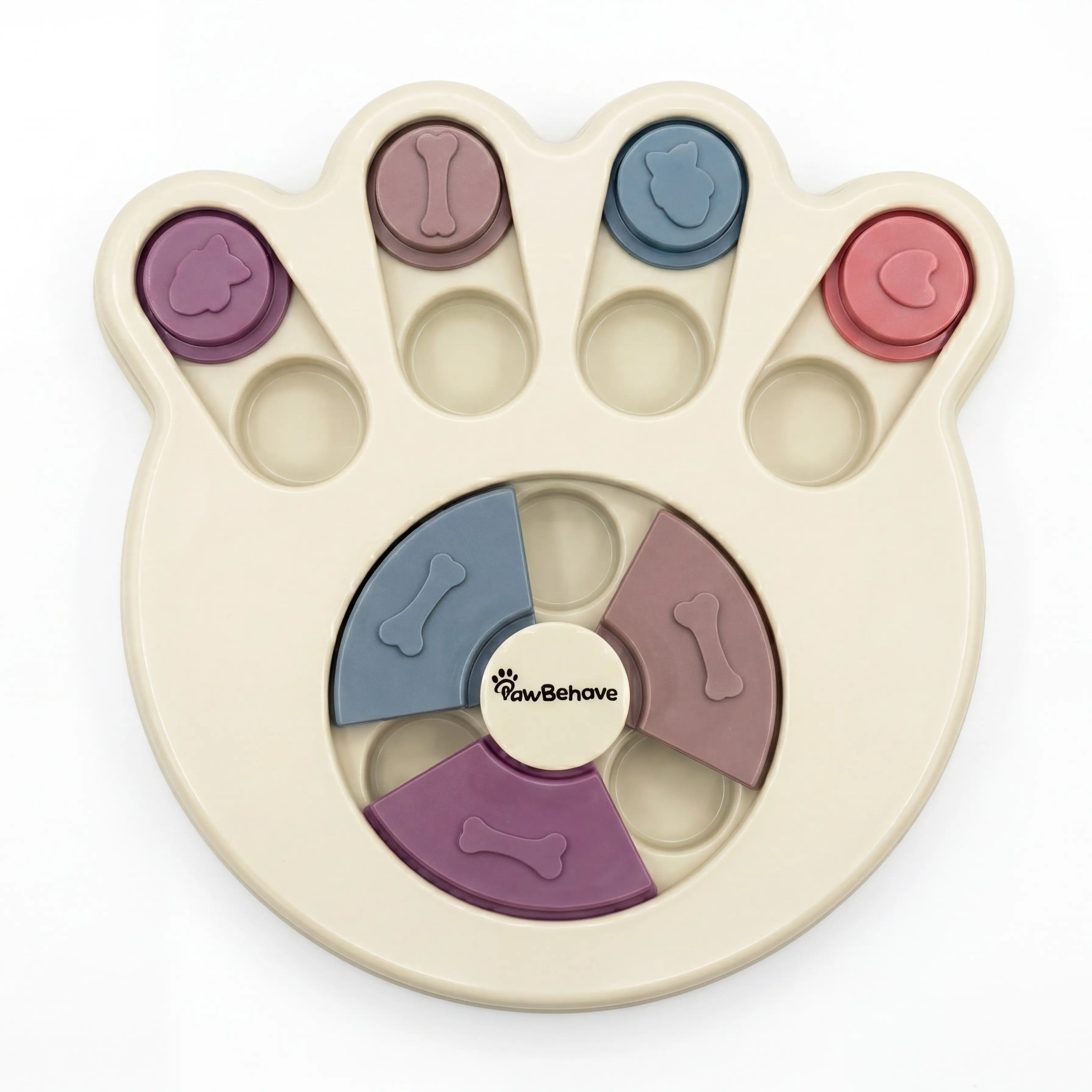 PAWBEHAVE Vinyl Canine Puzzle Toy & Slow Feeder Bowl - Level 1 Pastel Paw Non-Toxic Cute Interactive Puppy Treat Dispenser, Mental Enrichment Toy to Prevent Gulping, Promote Healthy Digestion