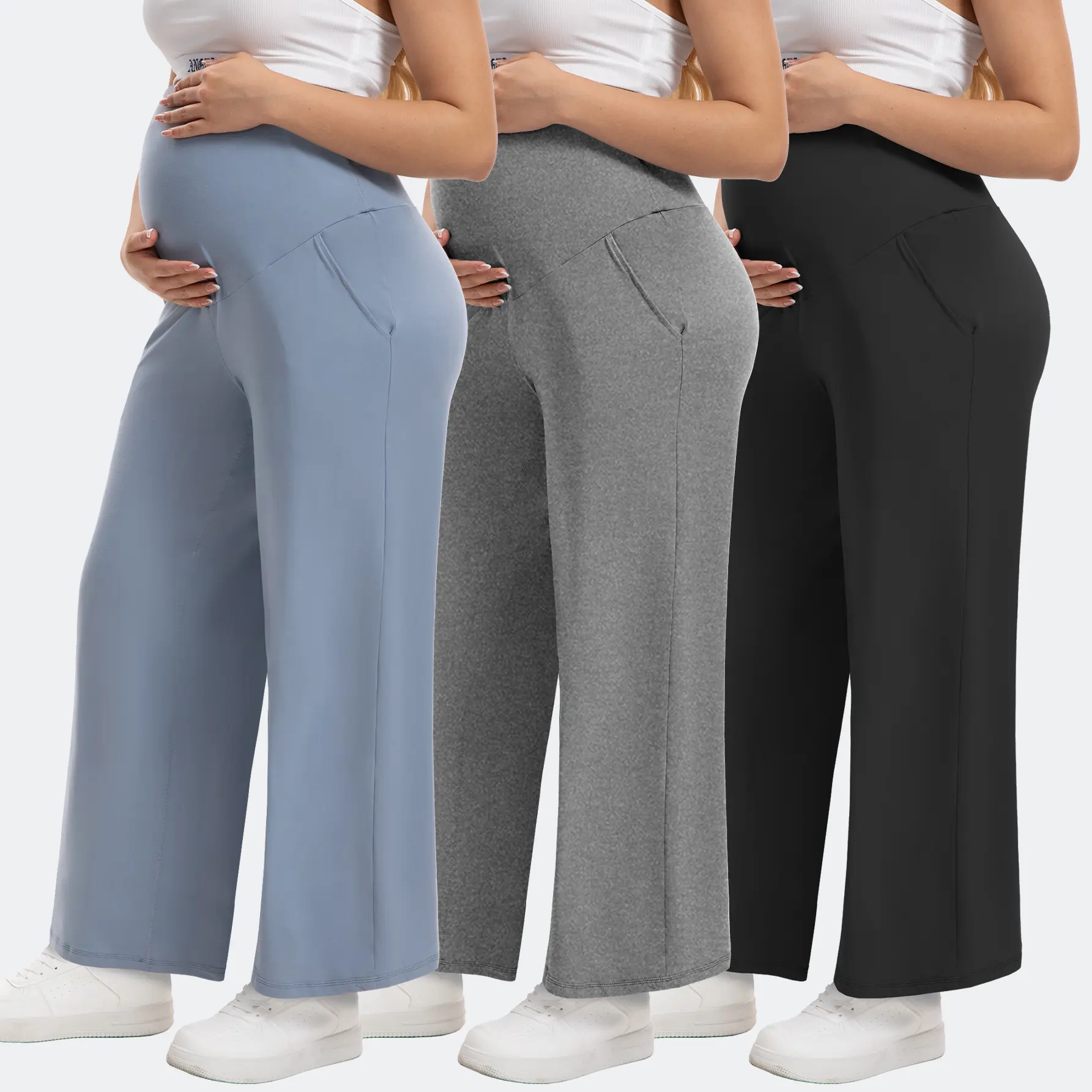 3 Pack Women's Maternity Straight-leg Leggings with Pockets Over The Belly High Waisted Leggings Pregnancy Workout Soft Activewear in Assorted Colors,clothes for back to school,first day of school outfits
