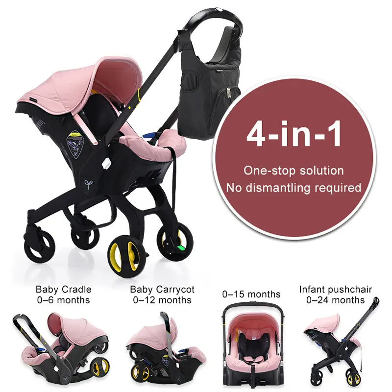 (No Base) Adjustable Newborn Baby Stroller With Free Mommy Bag ,4-Wheel Travel Stroller, Foldable Legs, Alloy Metal Material, Chest Clip, 1-Click Contraction Function, Free Bag, Adjustable Stroller