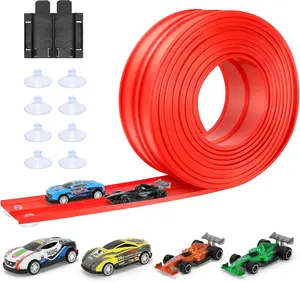 Flex Tracks 16Ft for Kids: Flexible Race Car Ramp Track with 4 Small Racecars and 8 Suction Cups Compatible with Diecast 1/64th Cars, Rolls Up Portable Racetrack for Ages 3 & Up