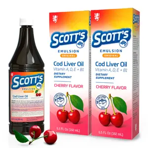 SCOTT'S EMULSION - Cod Liver Oil Cherry 6.5 Fl Oz (2 Pack), Vitamin, Healthy