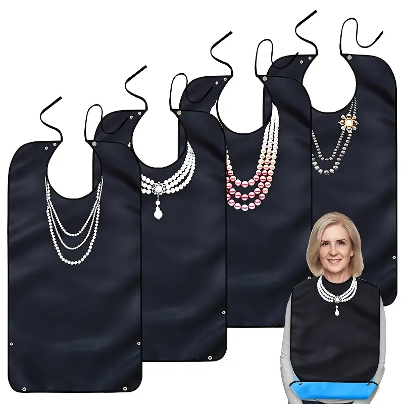 4 Pack Adult Bibs for Women, Reusable Adult Bibs for Eating with Crumb Catcher, Waterproof Washable Dining Clothing Protector, Gifts for Women/Mom
