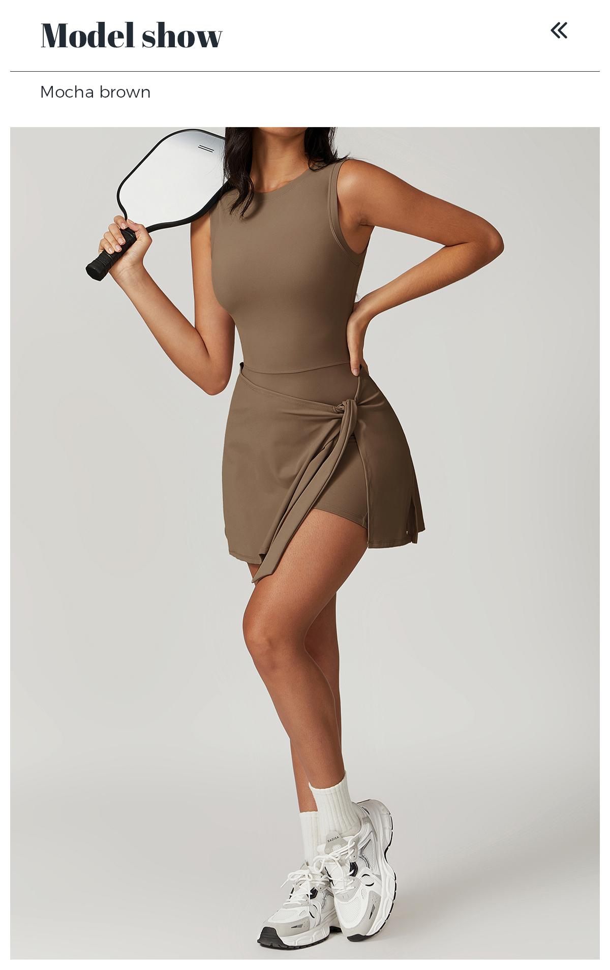 YEOREO Women's Tennis Skirt Sleeveless Yoga Golf Sports Skirt with Ruffle Side Slits Gym Skirt Built-in Shorts Athletic Skort