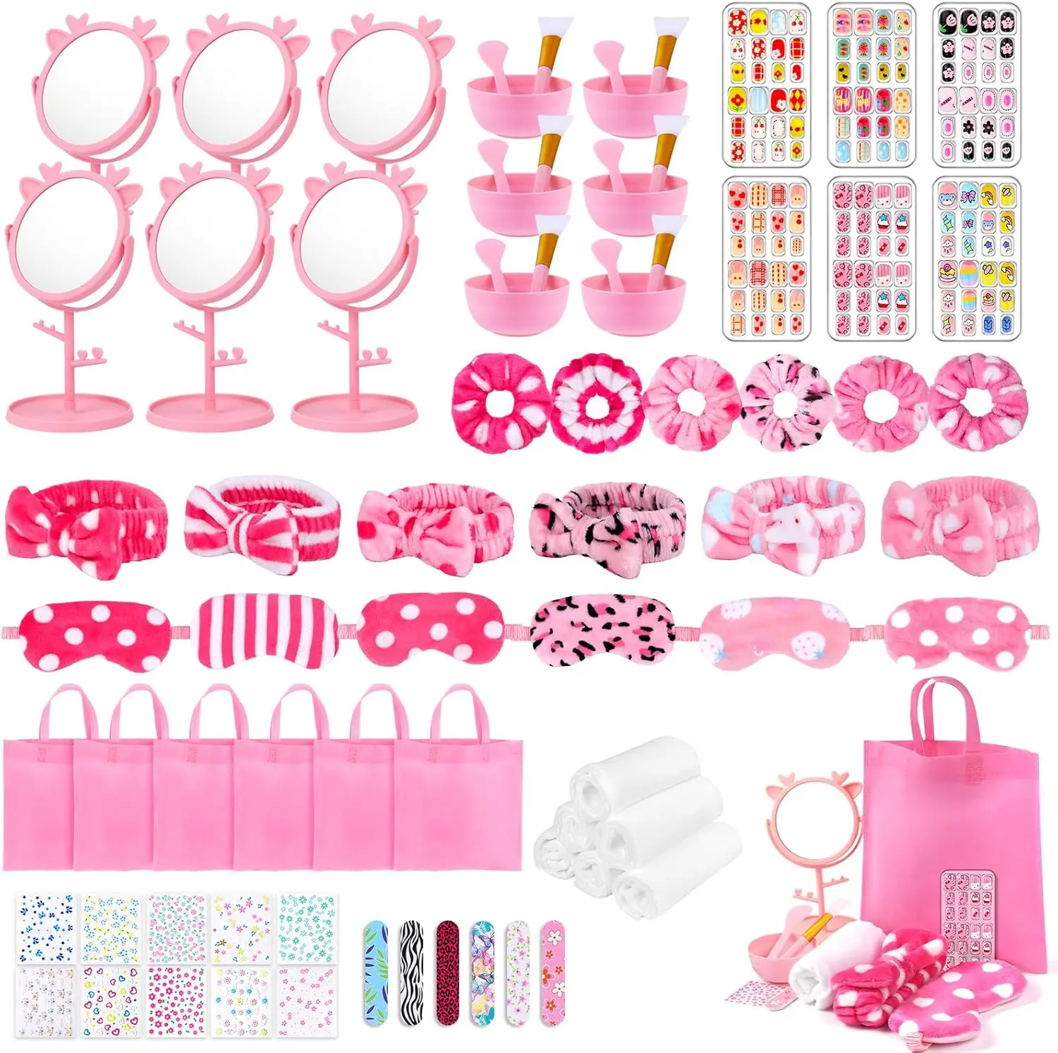 Valentine’s Day & Galentine’s Day Gifts Bulk Party Favors for Women Friends – 6‑Set Headbands Scrunchies Hairbrush Compact Mirror Powder + Gift Bags