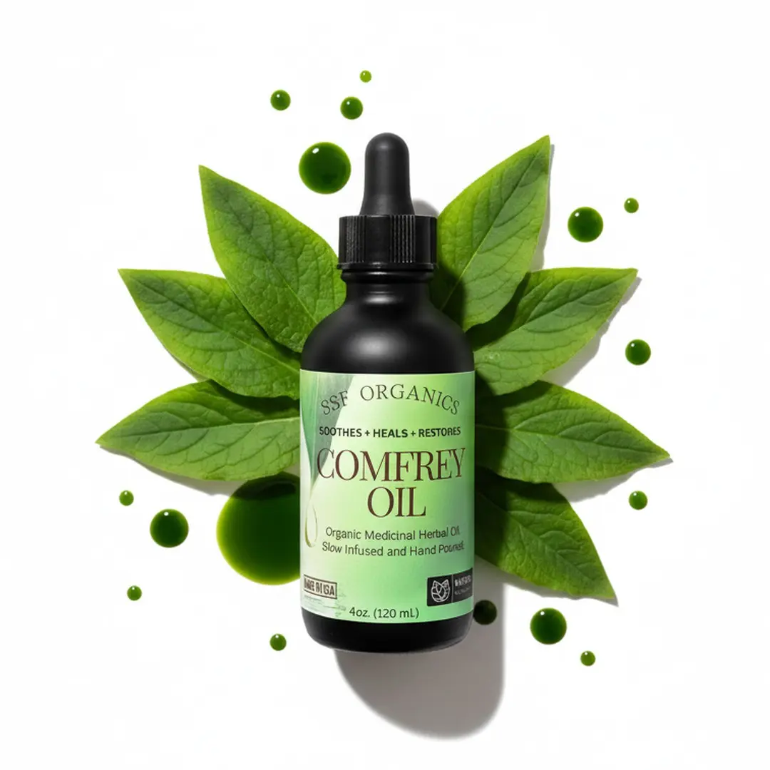 SSF Organics Concentrated Herbal Comfrey Oil. Post Workout Massage Therapy | Skin Oil Serum | Accelerates Muscle Recovery  | 100% Natural and Organic