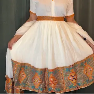 Ethiopian Dress || Menen Fabric Elegant Green Tibeb Short Dress || Eritrean Habesha