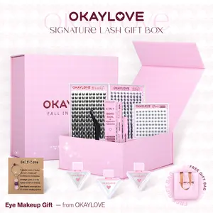 OKAYLOVE Lashes Gift | OKAYLOVE Lash Clusters Kit with Lira/ Bunny/ Bottom/ DIY Lash Tools/ Crystal Items/ 3 Bottles Glitter Shiny and Signature Gift Card for Valentine's Day and Festival