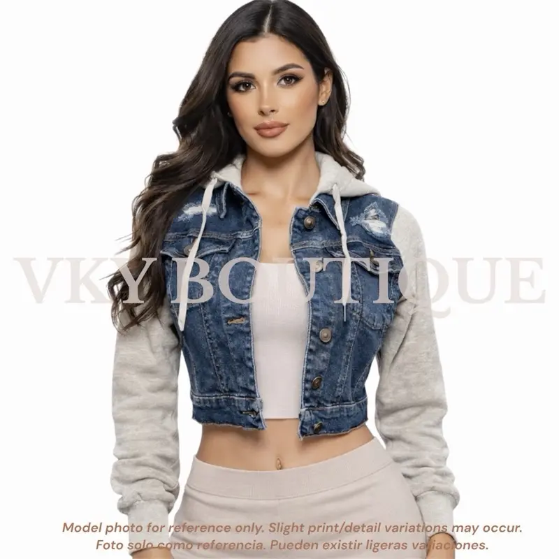 Cropped Denim Hoodie Jacket For Women DN Cropped Denim Hoodie Jacket For Women DN