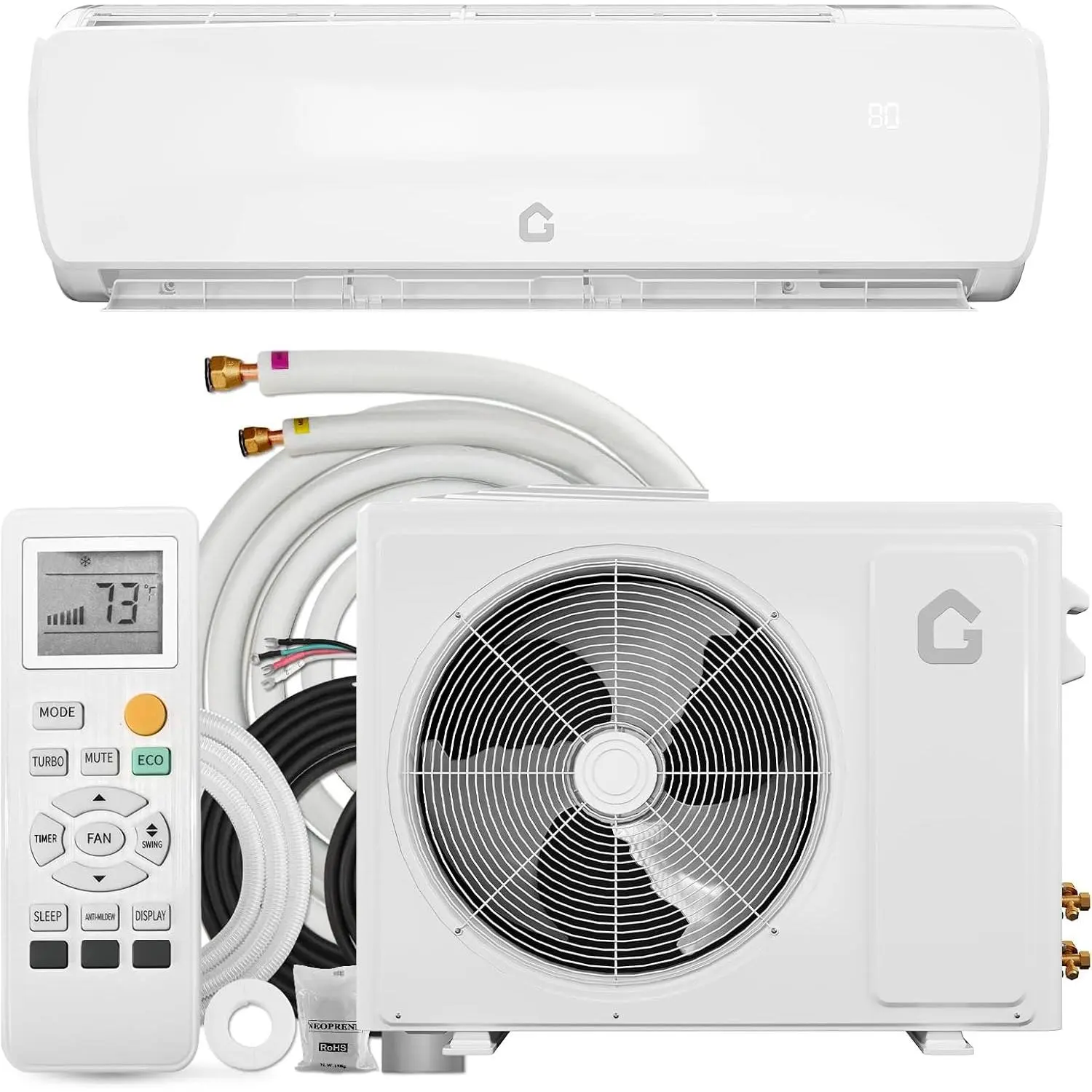 9000 BTU 19 SEER2 Mini Split Air Conditioner & Heater, Ductless Inverter Heat Pump System, Wall Mount AC Unit Cools & Heats Up to 450 Sq. Ft, Complete Installation Kit, 230V