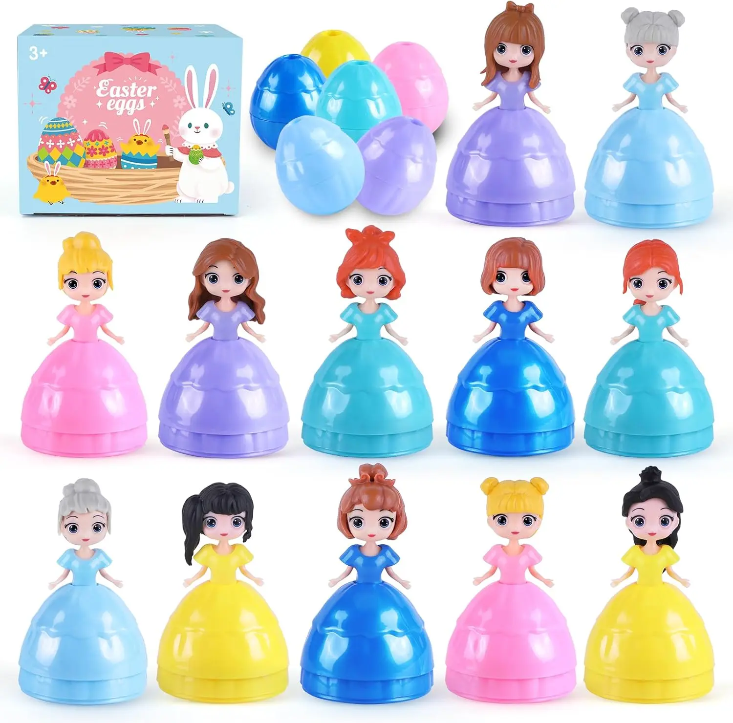 12 PCS Princess Prefilled Easter Eggs, Easter Basket Stuffer,Hunt Gifts for Kids, Classroom Prize and Party Favors, Kids Easter Gifts