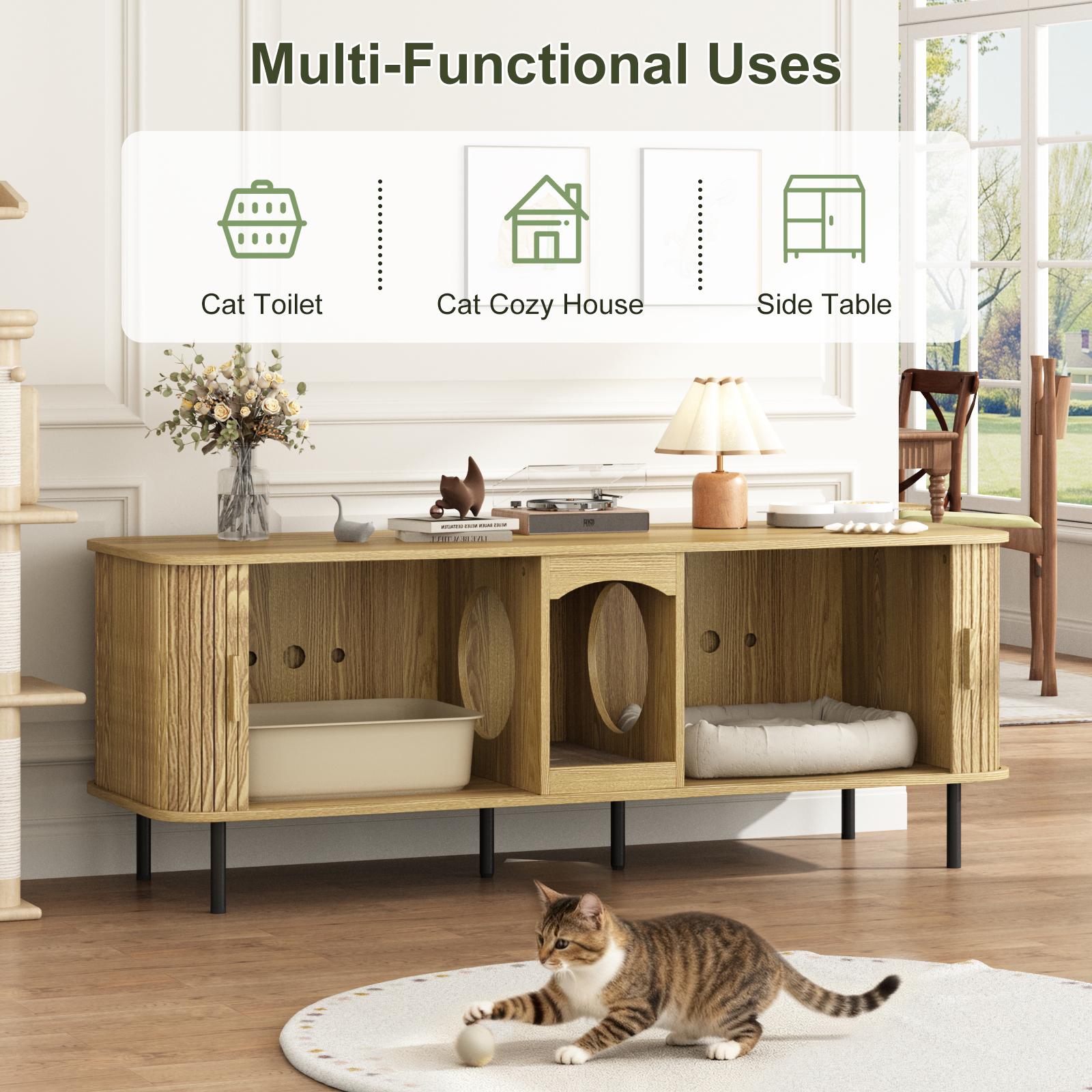 Fluted Hidden Cat Litter Box Enclosure – Modern Wood Furniture with Scratching Pad, Large Indoor Cat House Cabinet Side/End Table for Living Room & Entryway Fluted Hidden Cat Litter Box Enclosure – Modern Wood Furniture with Scratching Pad, Large Indoor Cat House Cabinet Side/End Table for Living Room & Entryway