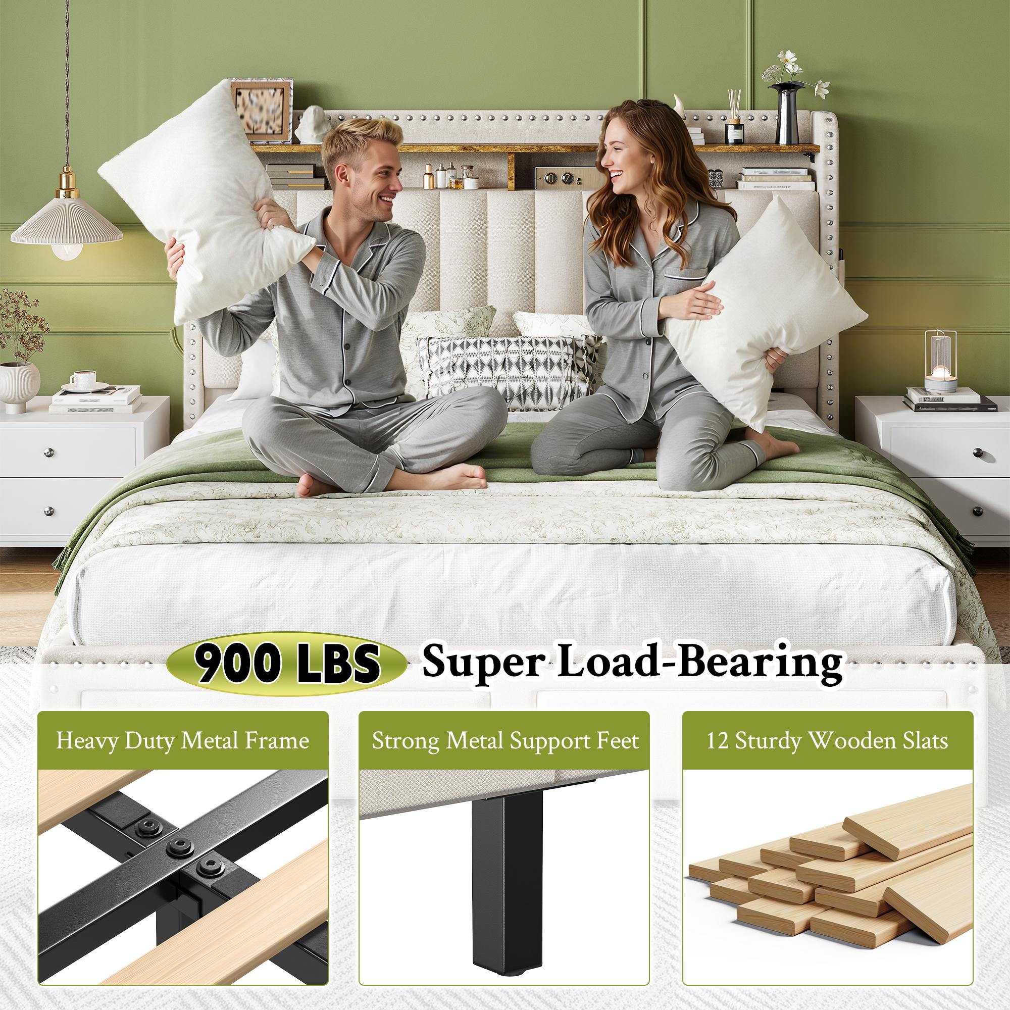 RaybeeFurniture Bed frame Queen Size, NO MATTRESS, King Bed Frame with Headboard&Storage, 2 Drawers, Upholstered Bed Frame with Storage and Headboard, NO Noise,No Box Spring Needed RaybeeFurniture Bed frame Queen Size, NO MATTRESS, King Bed Frame with Headboard&Storage, 2 Drawers, Upholstered Bed Frame with Storage and Headboard, NO Noise,No Box Spring Needed