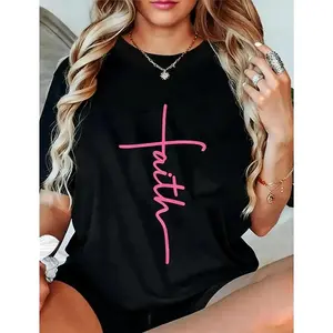 100% Cotton Unisex Christian Faith Cross Hot Pink Believers Christians Gift T-Shirt Christ Christian Tops Casual Top