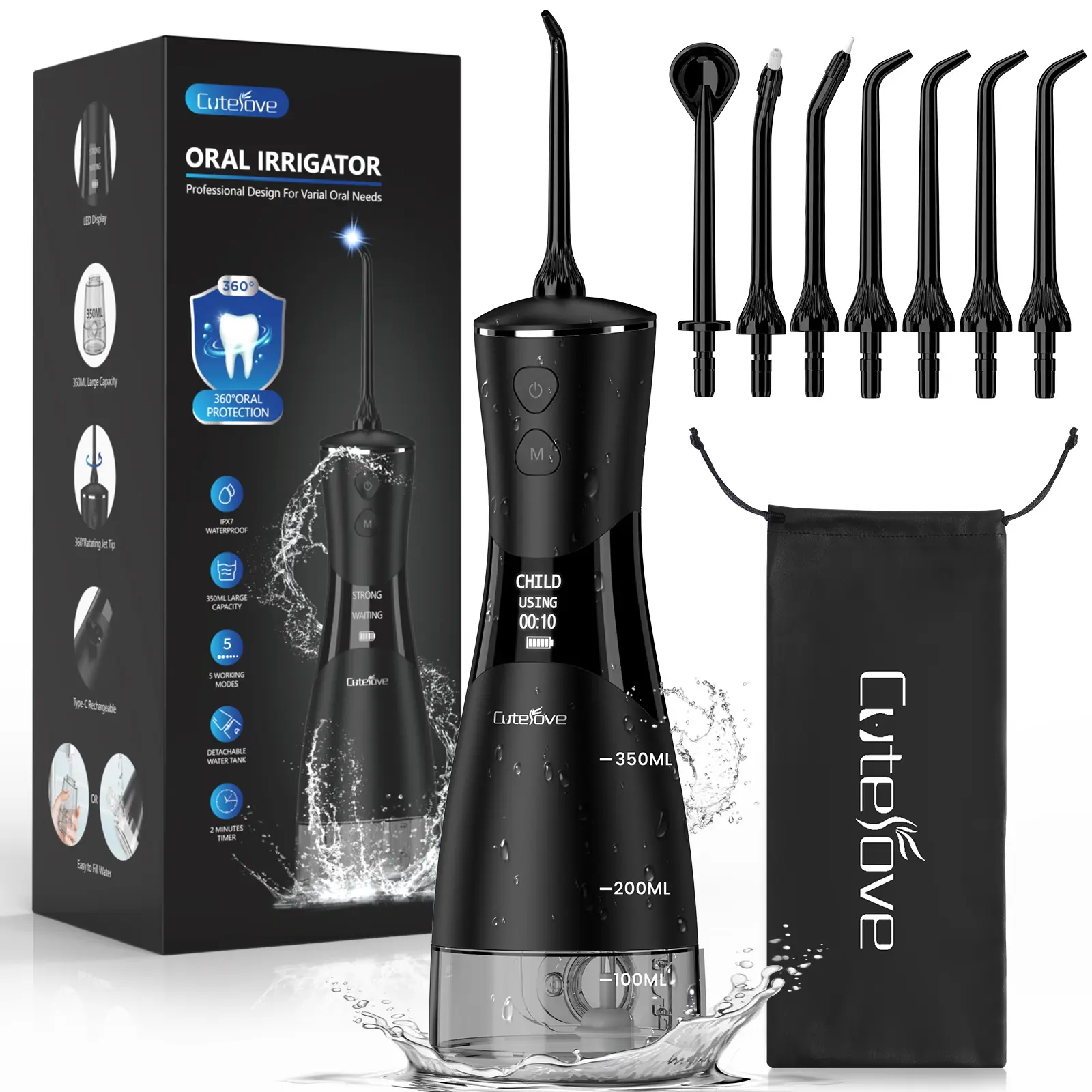 350ml 7-in-1 Cordless Water Flosser, Powerful Oral Irrigator with 5 Pressure Settings and 7 Jet Tips, 360-degree rotation, interchangeable nozzles, Ideal Gift for Everyone: Christmas Gifts, Holiday Gifts, Mother's Day Gifts summerwins, tiktokshopbacktosch