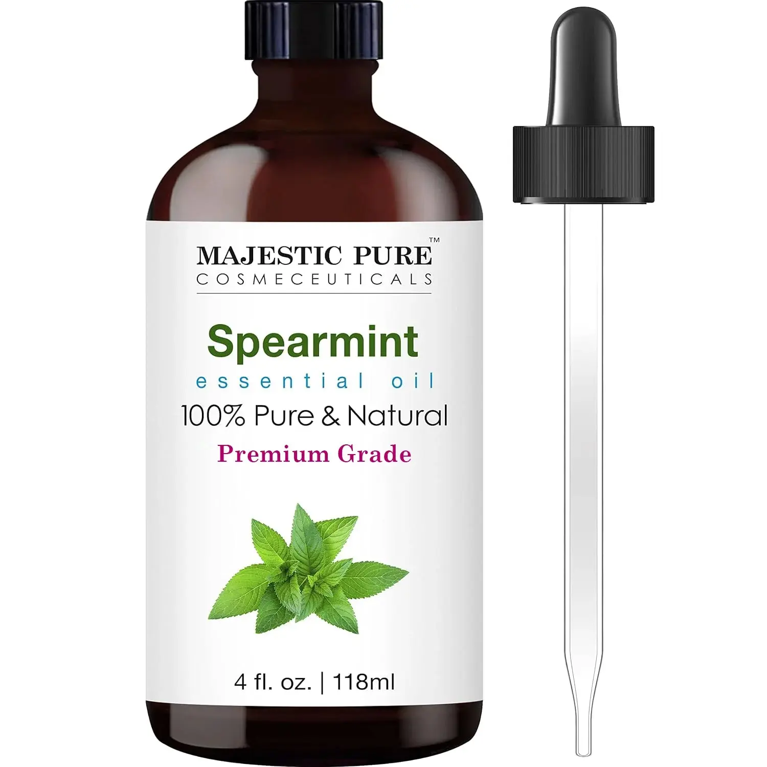 100% Pure & Natural Therapeutic Spearmint Essential Oil, 4 fl oz - Premium Aromatherapy Scented Oil for Sleep Aid, Stress Relief, Topical Use