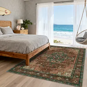 PLUMLIK Vintage Persian Style Area Rug, Low Pile Stain Resistant Patio Outdoor Rug, Non-Slip Indoor/Outdoor Carpet For Bedroom, Living Room & Spring Home Decor, Pet Friendly Washable Rug safety for Spring Home Refresh, Mother's Day, Easter gifts