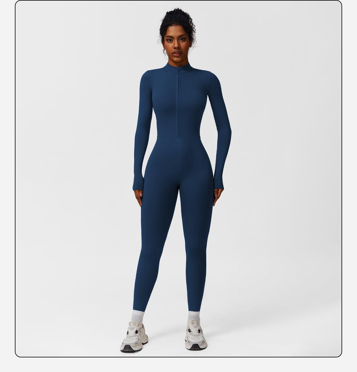 Women's Solid Zip-Up Skiing Jumpsuit by MFVIM - Casual Sporty Long-Sleeve Jumpsuit for Skiing and Cycling, Ladies' Activewear for Fall and Winter Workout Gym Clothing SpringStatements