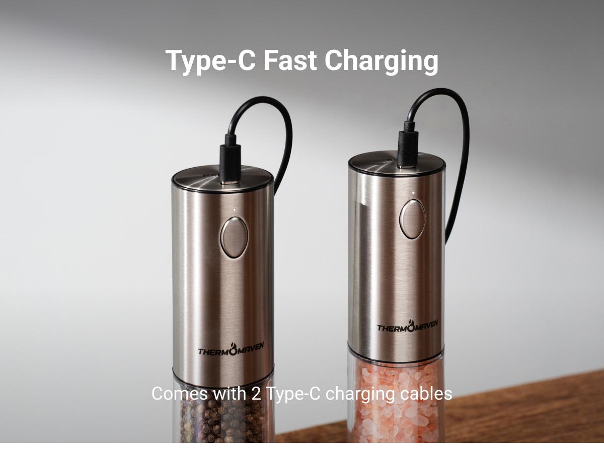 [Large Capacity and LED Light] Electric Salt and Pepper Grinder Set, 3.2oz Larger Rechargeable Automatic with 6 Adjustable Coarseness, Ground Cannon Shaker Peppermill, Black Friday and Christmas Gift