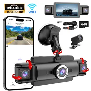 Whatook 4 Channel 360° 4K Ultra HD Dash Cam with 3.5" Display WiFi APP Control G-Sensor Voice Control Night Vision 24H Parking Mode 64GB SD Card Included