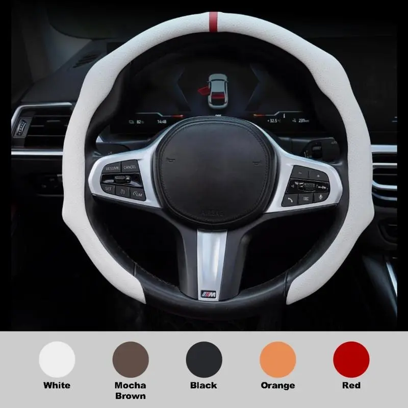 Leather 5D Universal Steering Wheel Cover with Centering Mark Quick Install Non Slip Breathable Ultra Thin Fit for All Seasons Automotive Accessory White premium quality Wheel Cover for GMC
