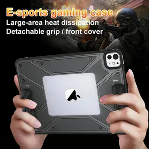 SidunRilax Gaming Case for iPad - Detachable Grip & Panel, Multi-Angle (35°/75°) Folio with Pencil Holder, Auto Sleep/Wake, Hollowed-Out for Cooler Compatibility, Ideal for PUBG/COD Covers