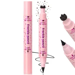 Freckle Stamp with Eyeliner Pen 2 in 1 for Natural Lifelike Faux Freckle Waterproof Fake Freckles Stain Marker for Sunkissed Makeup #Brown&Black Longwear