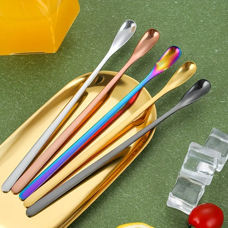 5pcs 5 Colors Stainless Steel Craft Spoon for Taking Out Craft Glitter Mica Powder Pigment Sequins To Resin Mold Epoxy Practical Convenient Jewelry Making Tools Diy Painting Supplies Art Craft Supplies