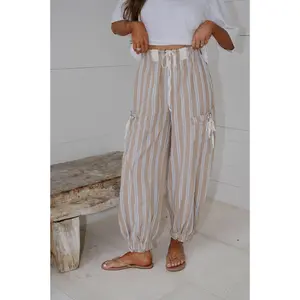 Marlow Striped Jogger Pants-Almond Latte