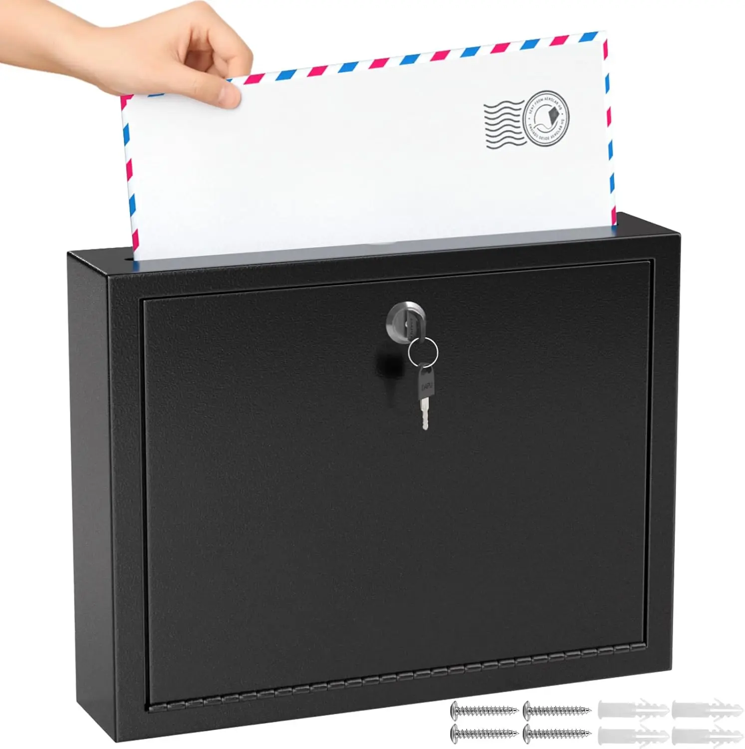 MaxGear Durable Rectangular Metal Suggestion Box with Lock & Key, Slot Access, Wall Mount - 3Wx10Hx13L in, Black, Sturdy Construction for Home Secure Storage, Customer-Focused After-Sale Service, Office
