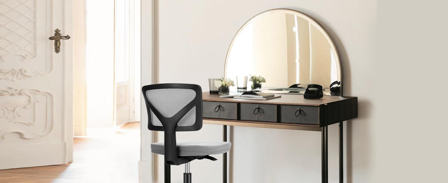 Furnest Furniture Indoor Furniture Chair Height Adjustable Armless Low Back with 360° Rolling Swivel Wheels for Small Space, Office, Bedroom