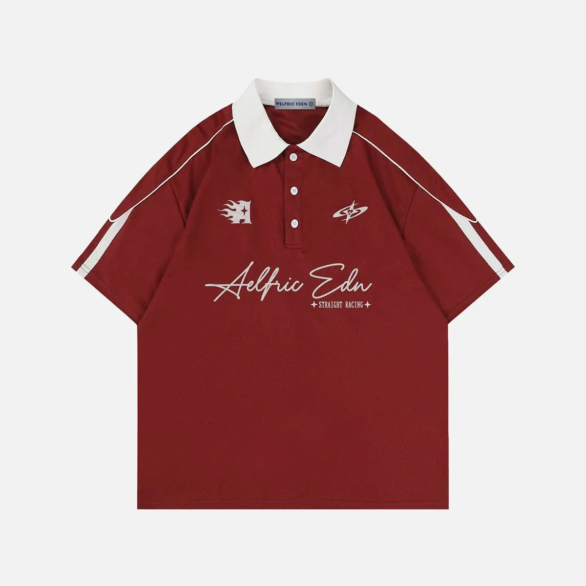 Aelfric Eden Men's Retro Motorsport Oversized Polo Shirt, Contrast Collar, Racing Graphic, Breathable Mesh Fabric, Stripe Patchwork, Unisex Streetwear Tops | Menswear Sports Clothes,summerwins,father'sdaygifts,back to school,back to school shopping