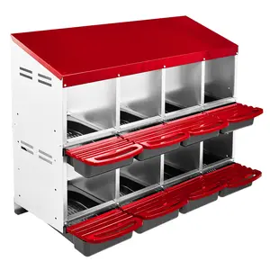 Chicken Nesting Box, 8 Compartment Roll Away Nesting Box for Laying Eggs, Wall Mount Chicken Nesting Boxes, Easy Egg Collection, Cleanable Pull Out Hen Roosting Boxes, 8 Holes, Red