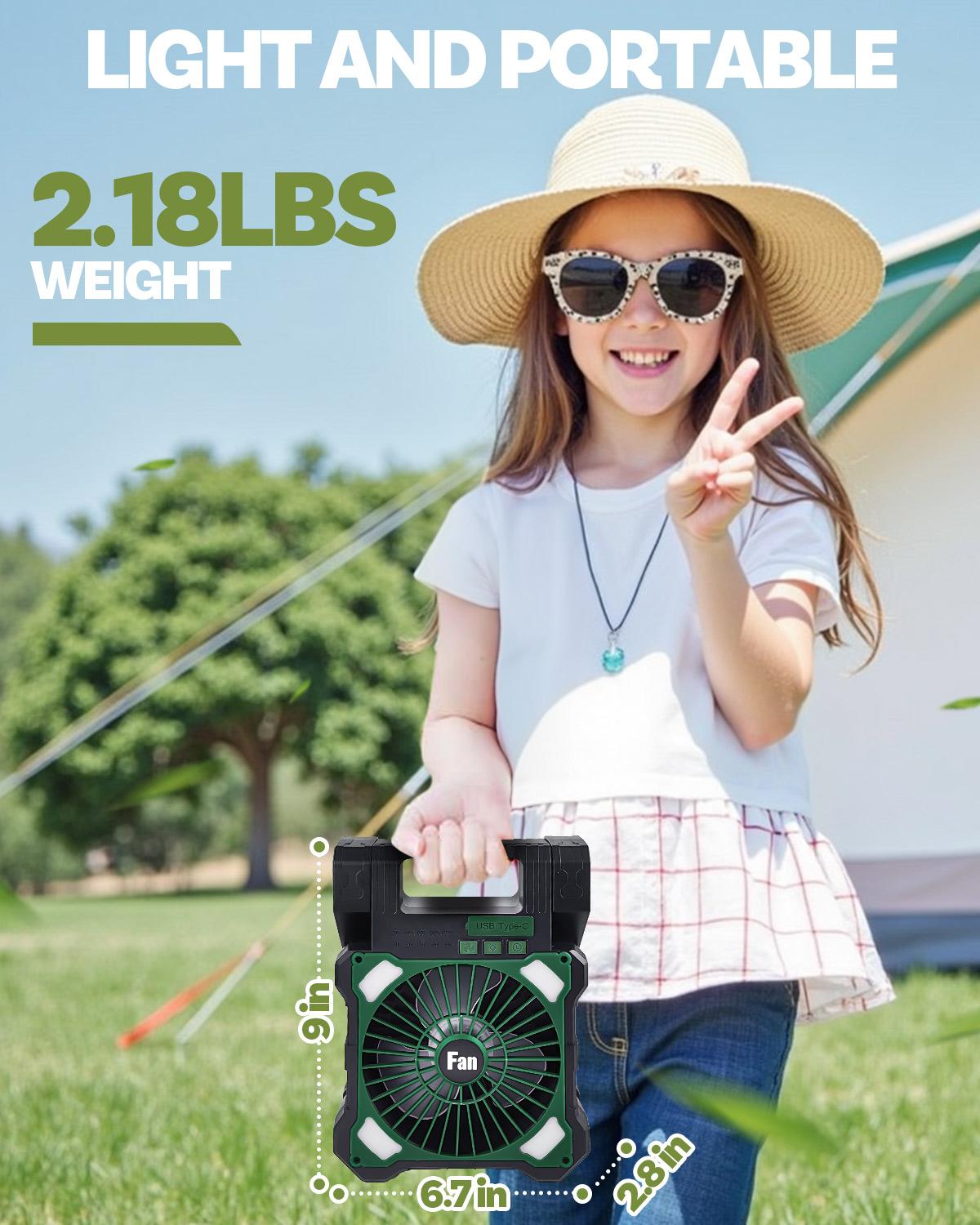 12000mah Solar Powered Fan, Dual-Panel Rechargeable Solar Camping Fan with LED Lantern, 5 Adjustable Speeds Cordless Battery Powered Portable Fan, Quiet USB-C Desk Fan for Tent Home Worksite Outdoorfun