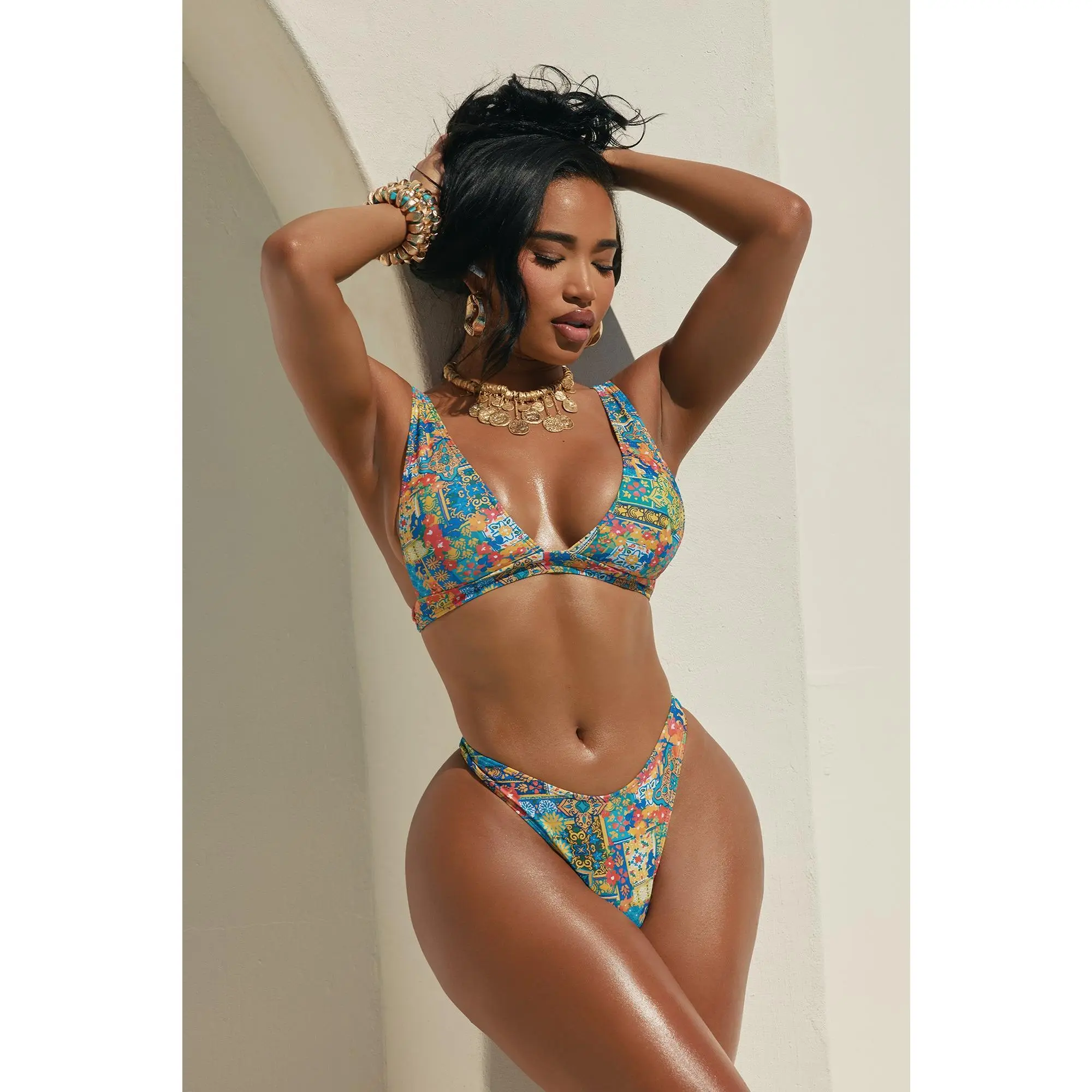 Kailani Elongated Triangle 2 Piece Bikini - Teal/combo