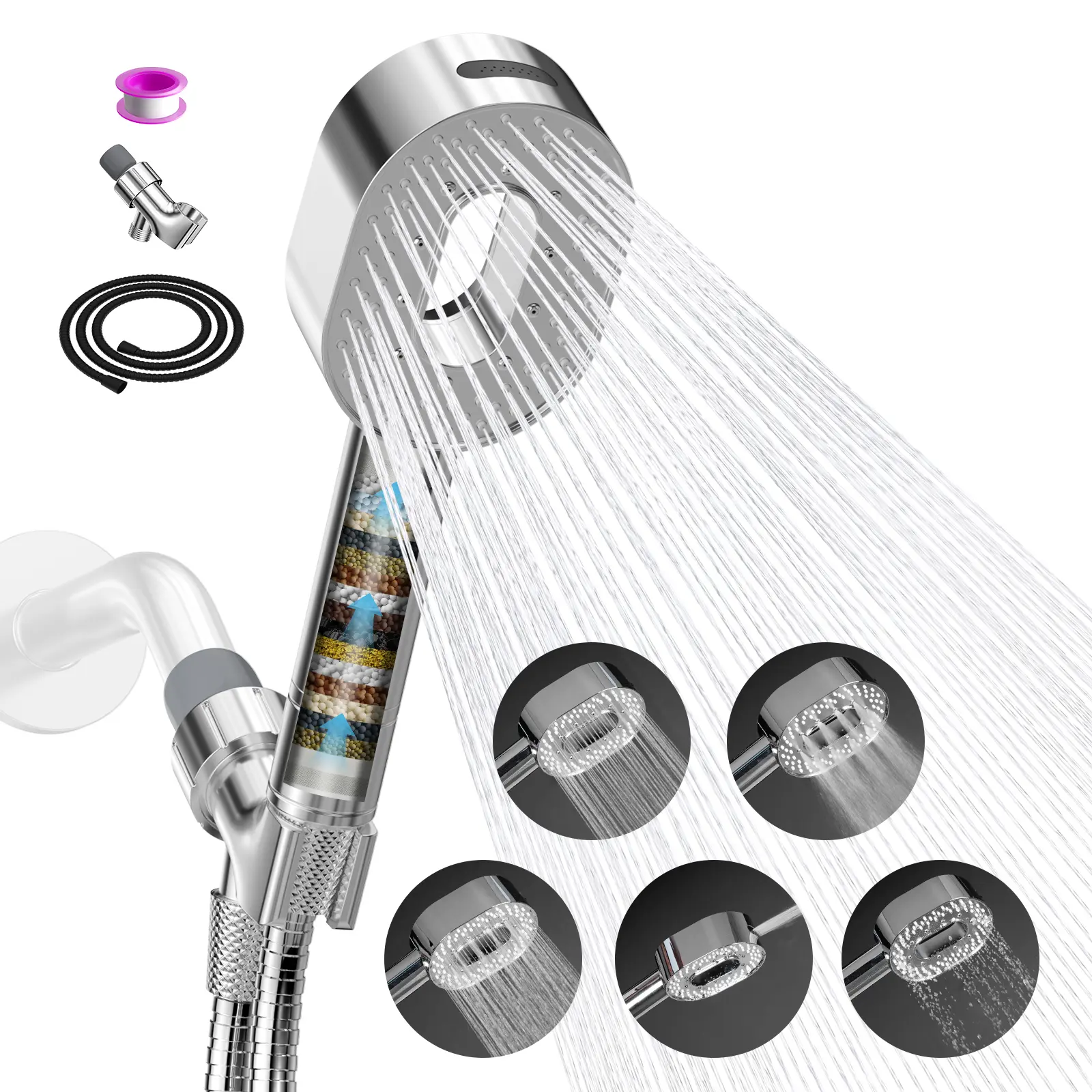 Shower Head with 20 Stage Filter Handheld – High-Pressure,Multiple Modes,Power Wash, Shower Head  with 1.5m Hose