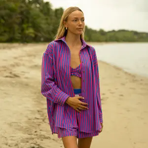 Kimber Button Down, Berry Stripe